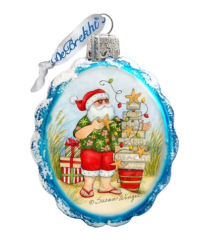Designocracy Santa with Christmas Tree Glass Ornaments