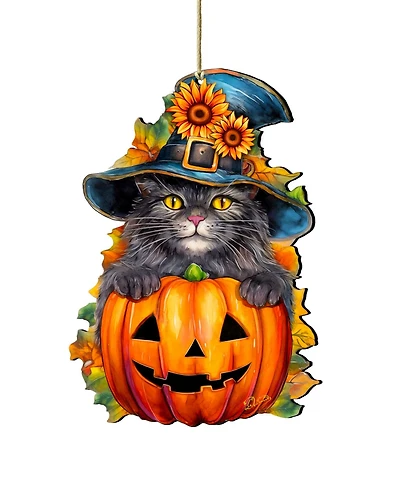 Designocracy Black Cat Christmas Wooden Ornament