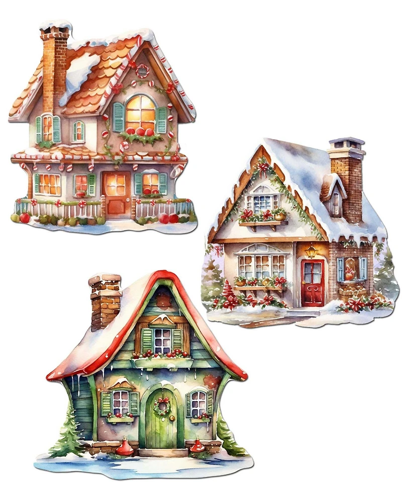 Designocracy Dream Houses Wood Clip Ornaments, Set of 3
