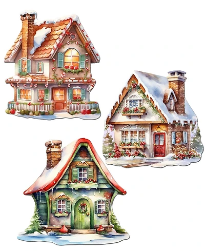 Designocracy Dream Houses Wood Clip Ornaments, Set of 3