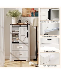 Gymax Farmhouse Bathroom Floor Cabinet w/Sliding Door Adjustable Shelves & 2 Drawers