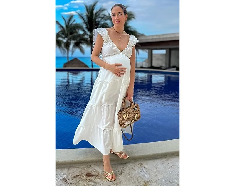 Pinkblush Maternity White Ruffle Trim Maxi Dress
