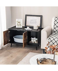 Gymax Cat Litter Box Enclosure w/ Cat Litter Catch Indoor Cat Cabinet for Living Room
