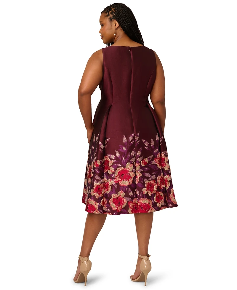 Adrianna Papell Plus Scoop Neck with Notch Midi Dress