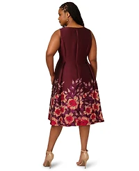 Adrianna Papell Plus Scoop Neck with Notch Midi Dress