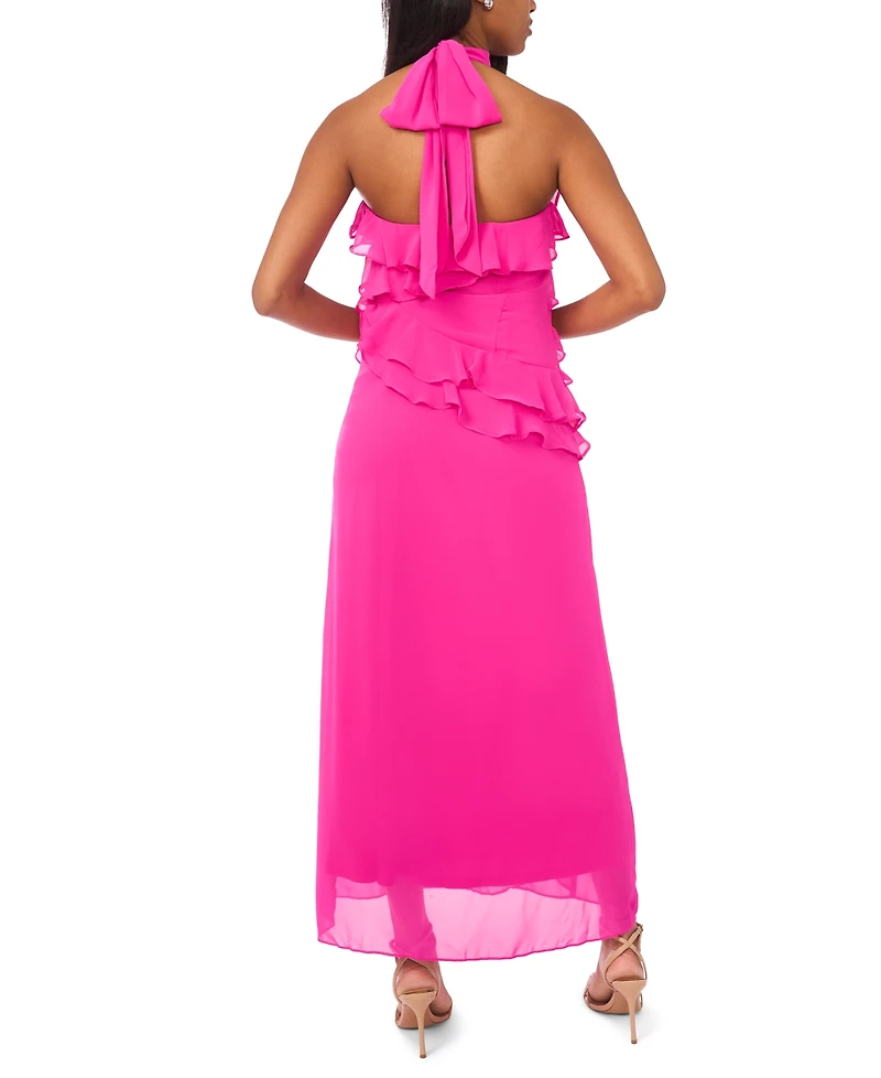 CeCe Women's Chiffon Sleeveless Long Halter Dress