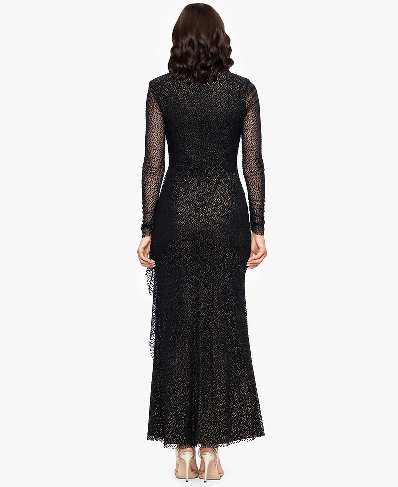 Betsy & Adam Petite Burnout Long Sleeve Gown
