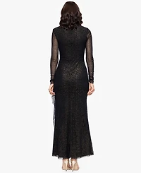 Betsy & Adam Petite Burnout Long Sleeve Gown