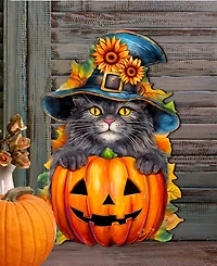 Designocracy Black Cat Pumpkin Holiday Door Decor