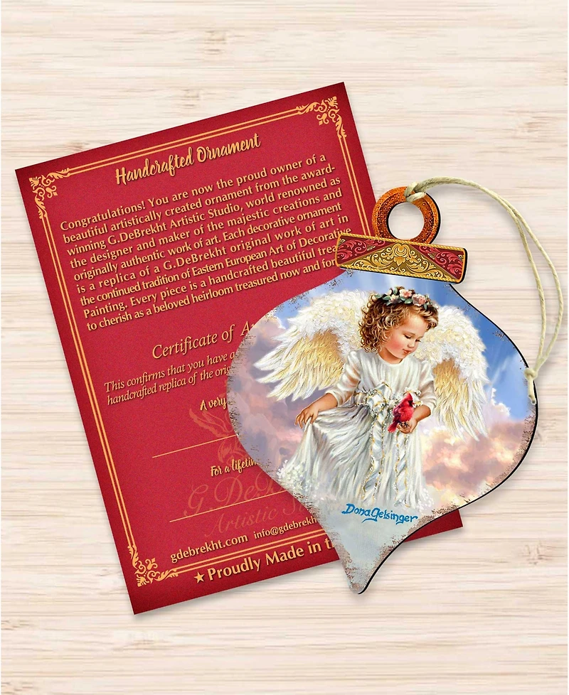 Designocracy Angel with Cardinal Wooden Ornament
