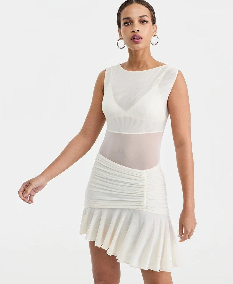 Bar Iii Women's Asymmetric Mesh Mini Dress, Macy's Exclusive