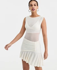 Bar Iii Women's Asymmetric Mesh Mini Dress, Macy's Exclusive