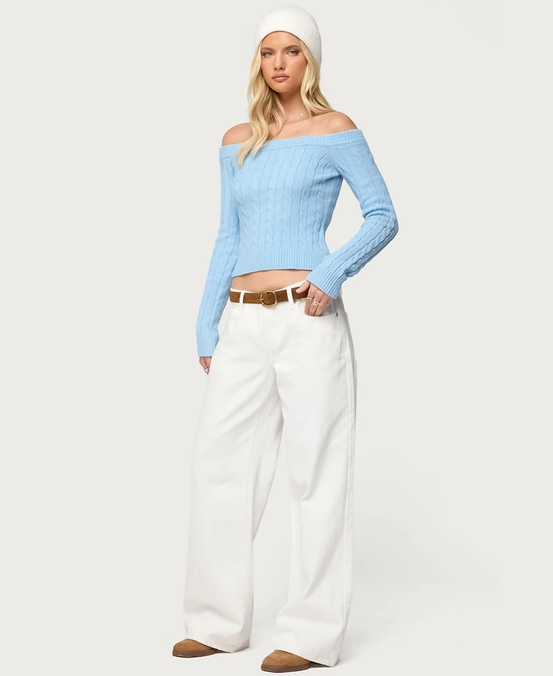 Edikted Women's Taniza Off Shoulder Cable Knit Sweater
