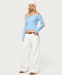 Edikted Women's Taniza Off Shoulder Cable Knit Sweater