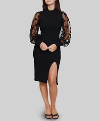 Dylan Ryan Junior's Flocked Flower Mock Neck Dress