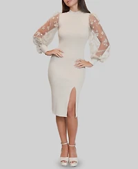 Dylan Ryan Junior's Flocked Flower Mock Neck Dress