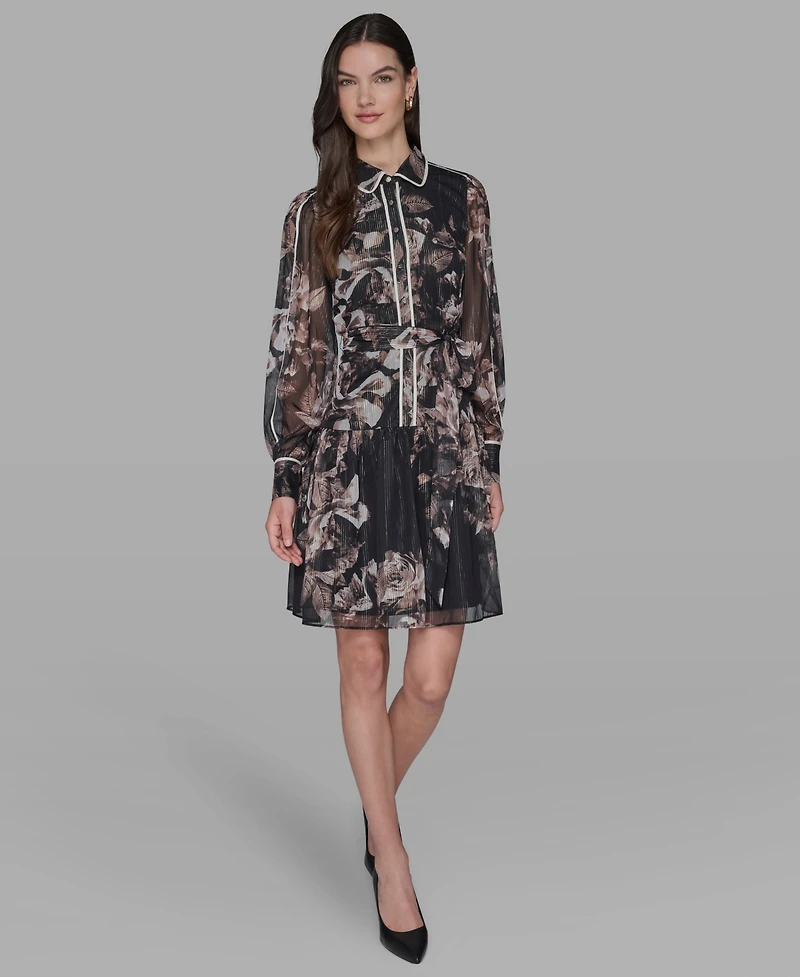 Karl Lagerfeld Paris Women's Printed Collared Shirt Dress