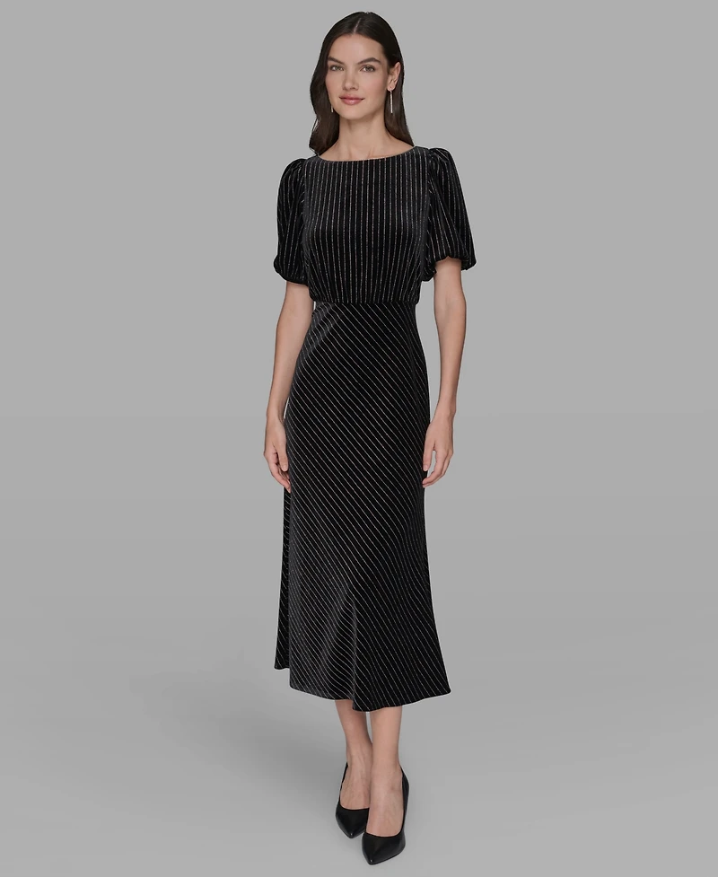Karl Lagerfeld Paris Women's Pinstripe Boat Neck Midi Dress