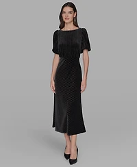 Karl Lagerfeld Paris Women's Pinstripe Boat Neck Midi Dress