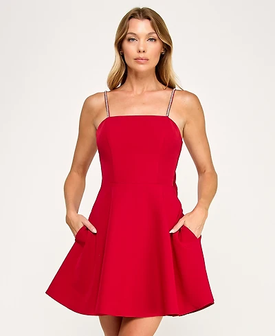 City Studios Juniors' Square Neck Rhinestone Trimmed Straps Dress