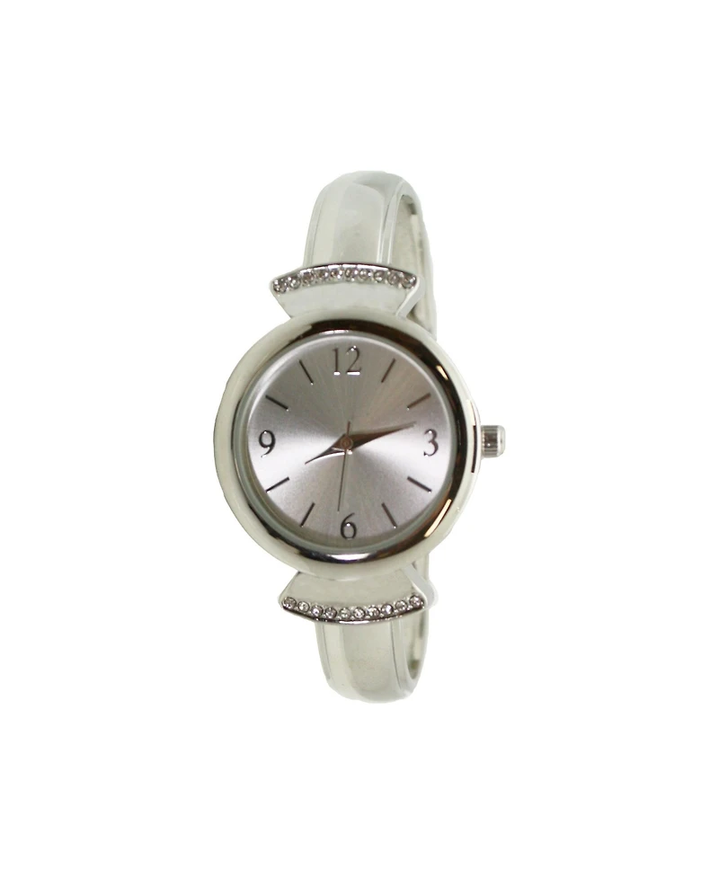 Silver Olivia Pratt Pearl Tone Face Metal Bangle Watch