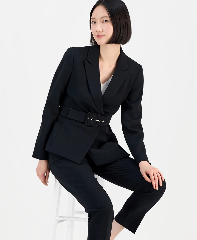 Tahari Asl Women's Belted Asymmetrical Jacket & Slim-Fit Pantsuit Set