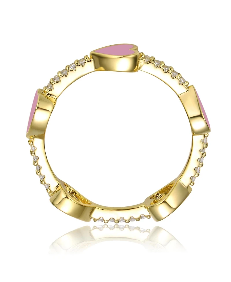 GiGiGirl Kids/Teens 14k Yellow Gold Plated with Cubic Zirconia Enamel Heart Stacking Ring