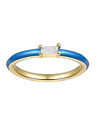 GiGiGirl Kids/Teens 14k Yellow Gold Plated with Cubic Zirconia Baguette Solitaire Magenta-Blue Enamel Slim Stacking Ring