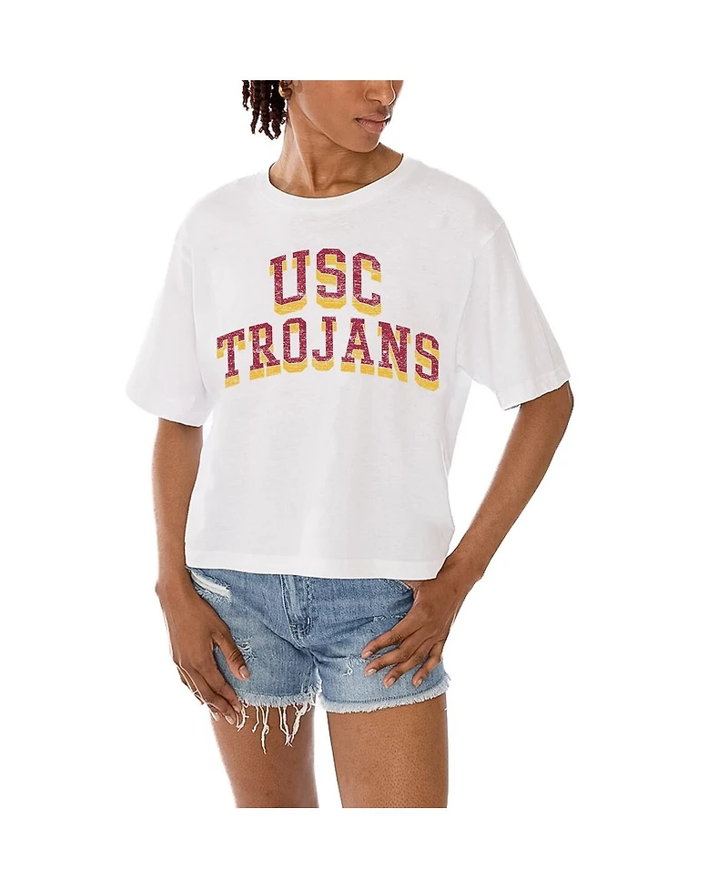 Gameday Couture Women's White Usc Trojans Claim To Fame Boxy Cropped T-Shirt