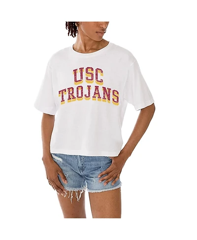 Gameday Couture Women's White Usc Trojans Claim To Fame Boxy Cropped T-Shirt
