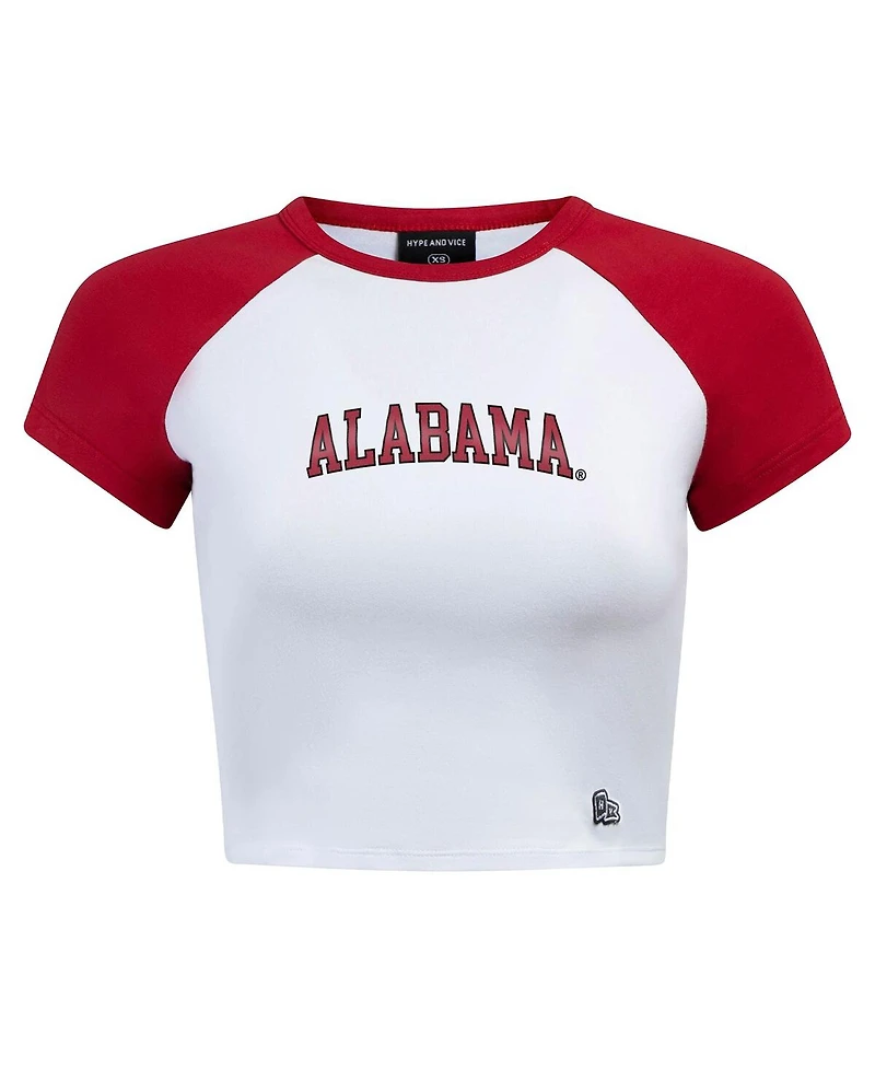 Hype and Vice Women's White/Crimson Alabama Crimson Tide Homerun Cropped Raglan T-Shirt