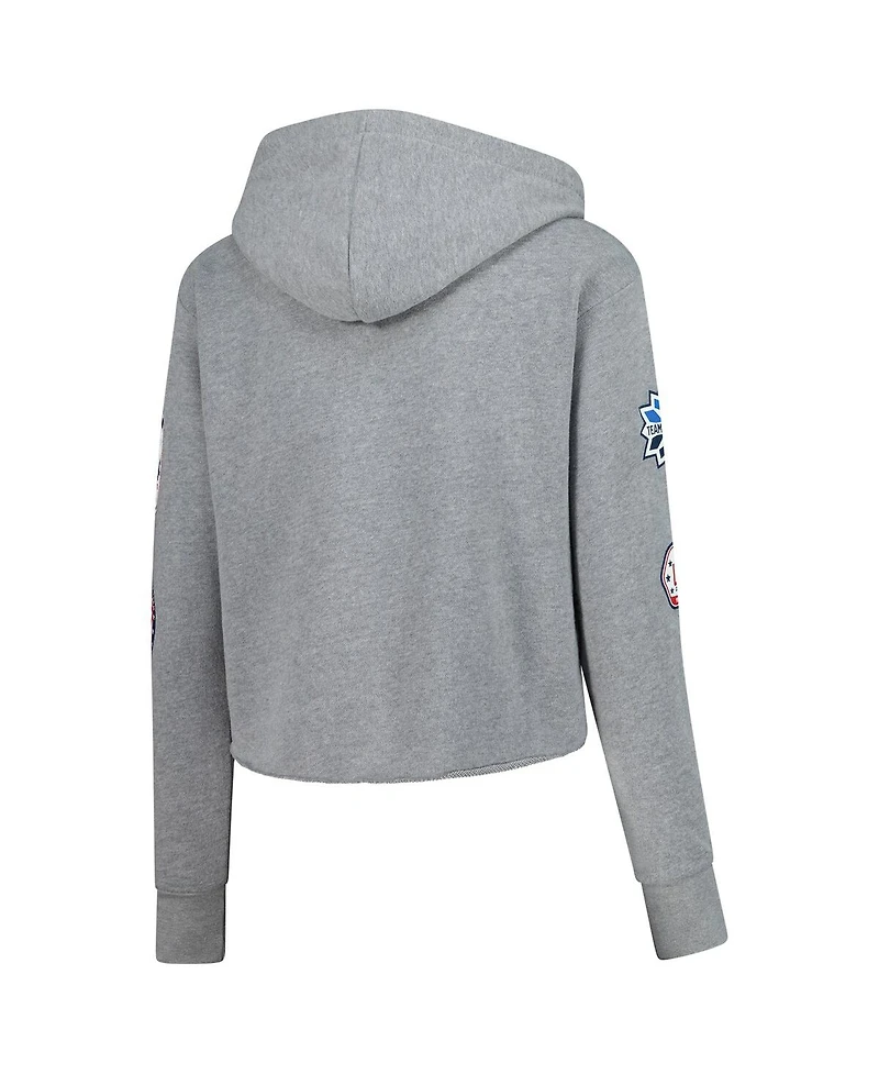 Outerstuff Women's Heather Gray Team Usa Flag Patches Fleece Cropped Pullover Hoodie