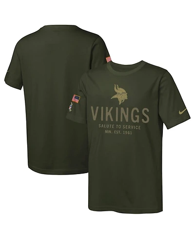 Nike Big Boys and Girls Olive Minnesota Vikings 2025 Salute to Service Sideline Dri-fit T-Shirt