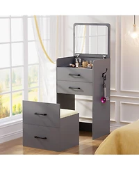 Vlsrka 3-in-1 Vanity Desk with Flip Mirror, Glass Top, 3 Drawers