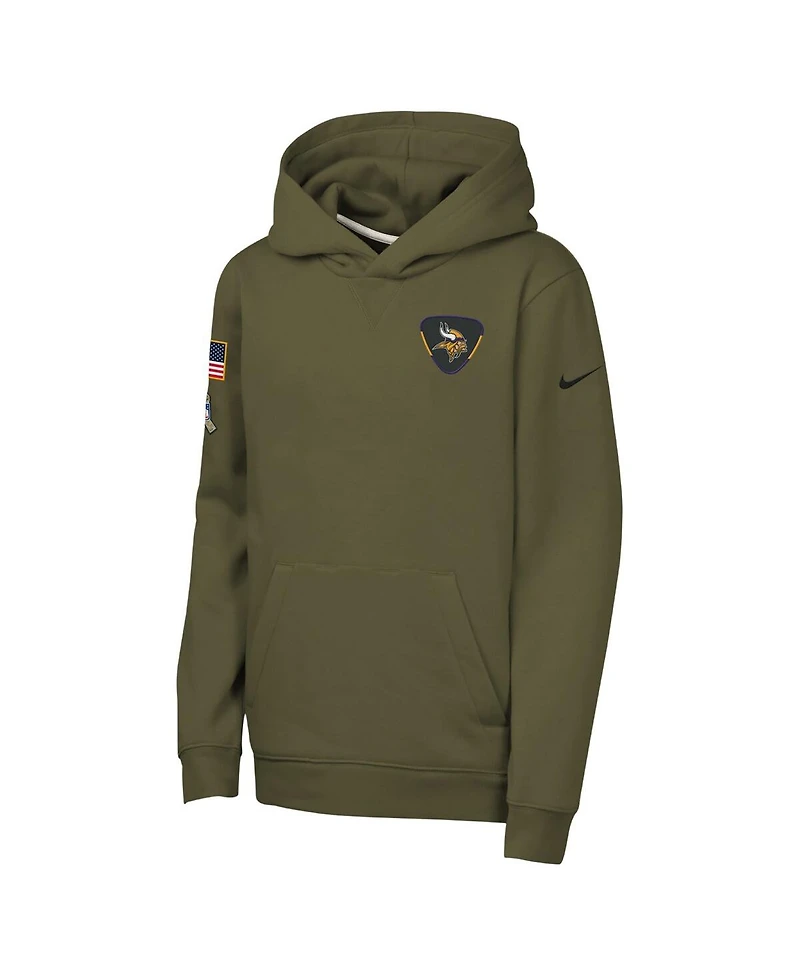 Nike Big Boys and Girls Olive Minnesota Vikings 2025 Salute to Service Club Fleece Hoodie