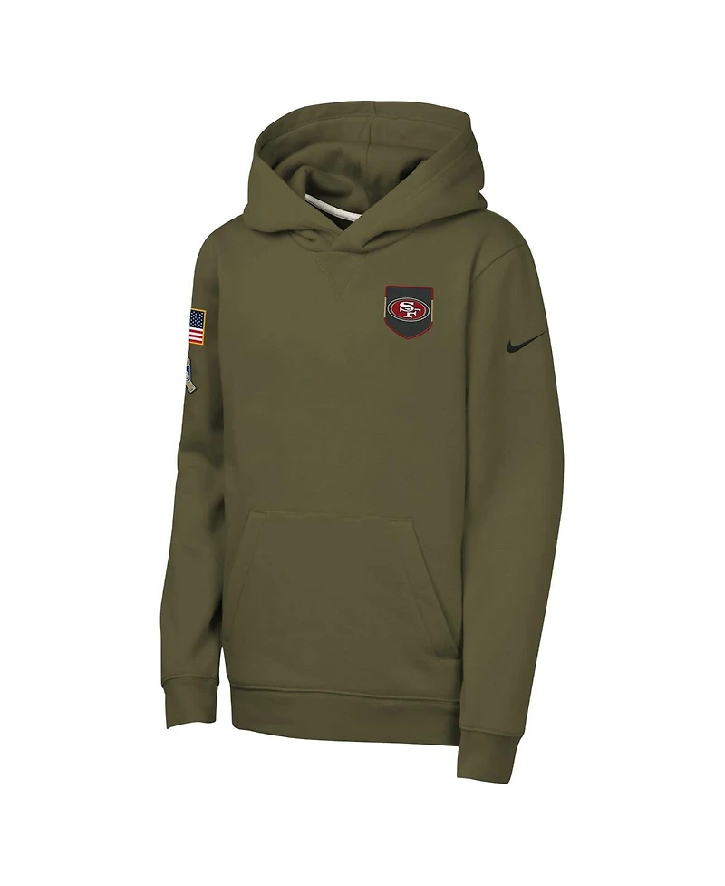 Nike Big Boys and Girls Olive San Francisco 49ers 2025 Salute to Service Club Fleece Hoodie