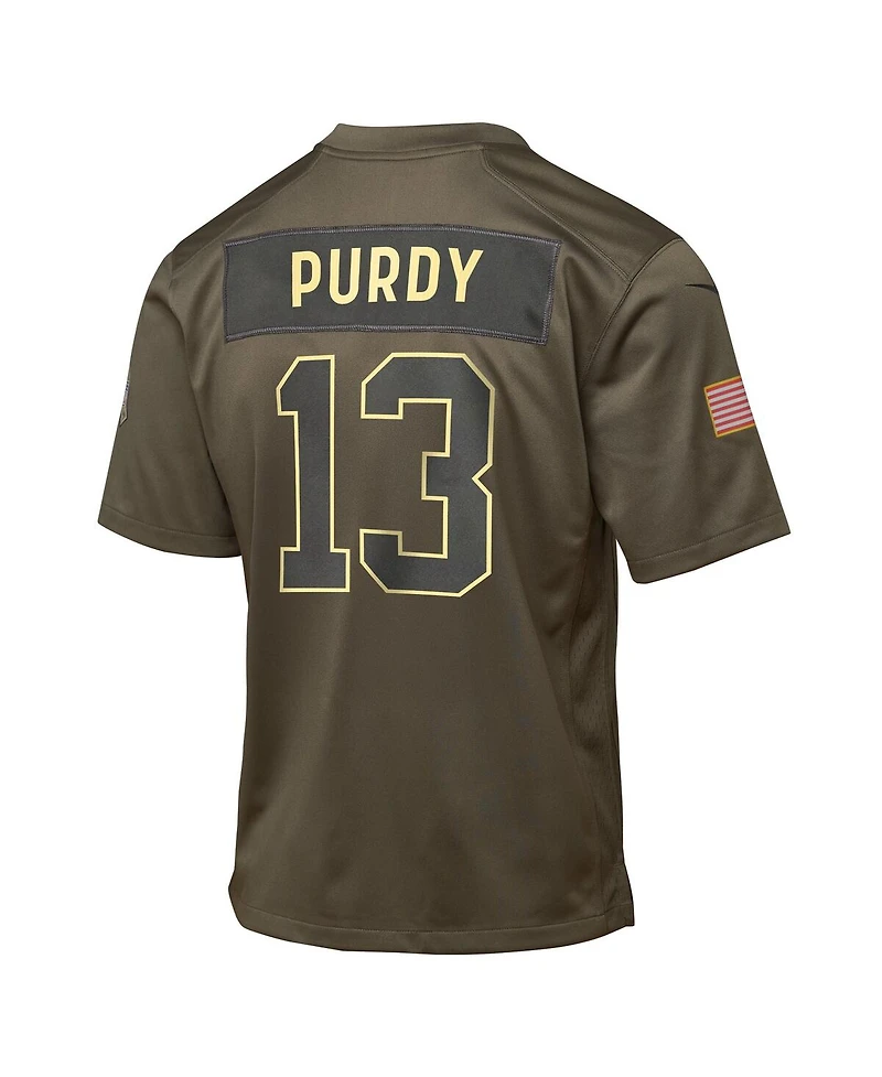 Nike Big Boys and Girls Brock Purdy Olive San Francisco 49ers 2025 Salute to Service Game Jersey