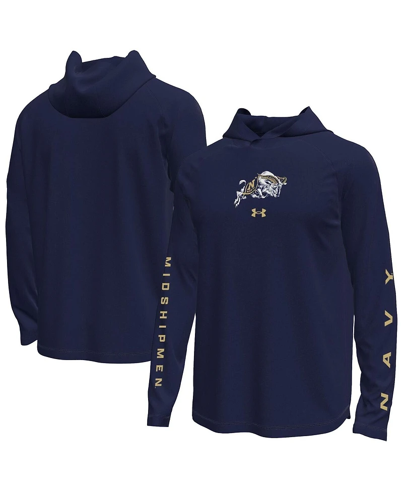 Under Armour Men's Navy Midshipmen Tech Stretch Long-Sleeve Hooded T-Shirt