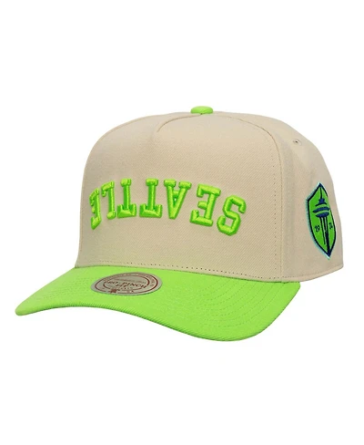 Mitchell & Ness Men's Cream/Rave Green Seattle Sounders Fc Upside Down Pro Pinch Snapback Hat