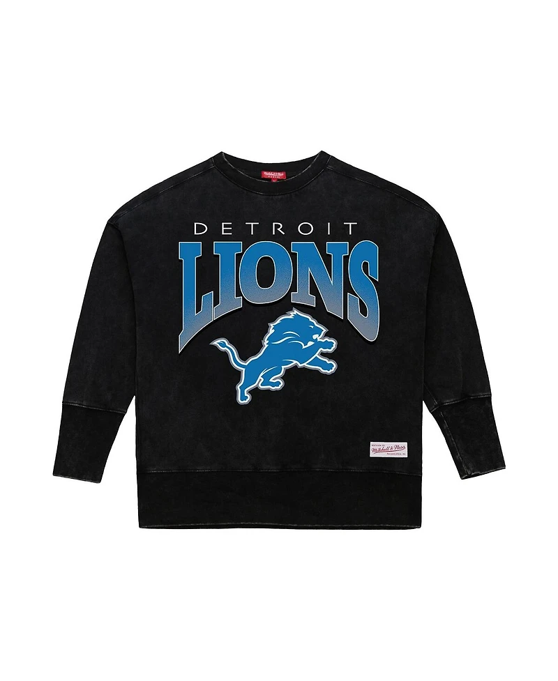 Mitchell & Ness Women's Black Detroit Lions Delineate Mineral Wash Crewneck Sweatshirt