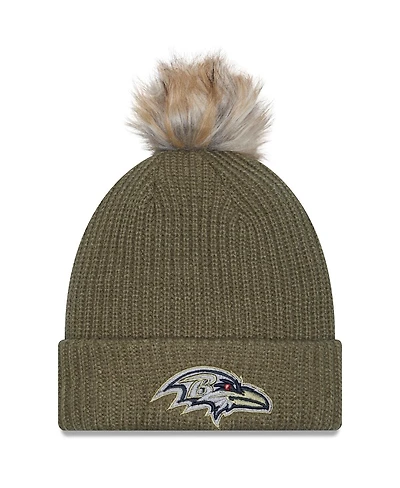 New Era Women's Dark Green Baltimore Ravens 2025 Salute to Service Cuffed Knit with Pom Hat