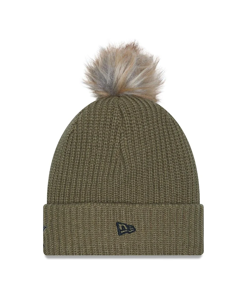 New Era Women's Dark Green Dallas Cowboys 2025 Salute to Service Cuffed Knit with Pom Hat