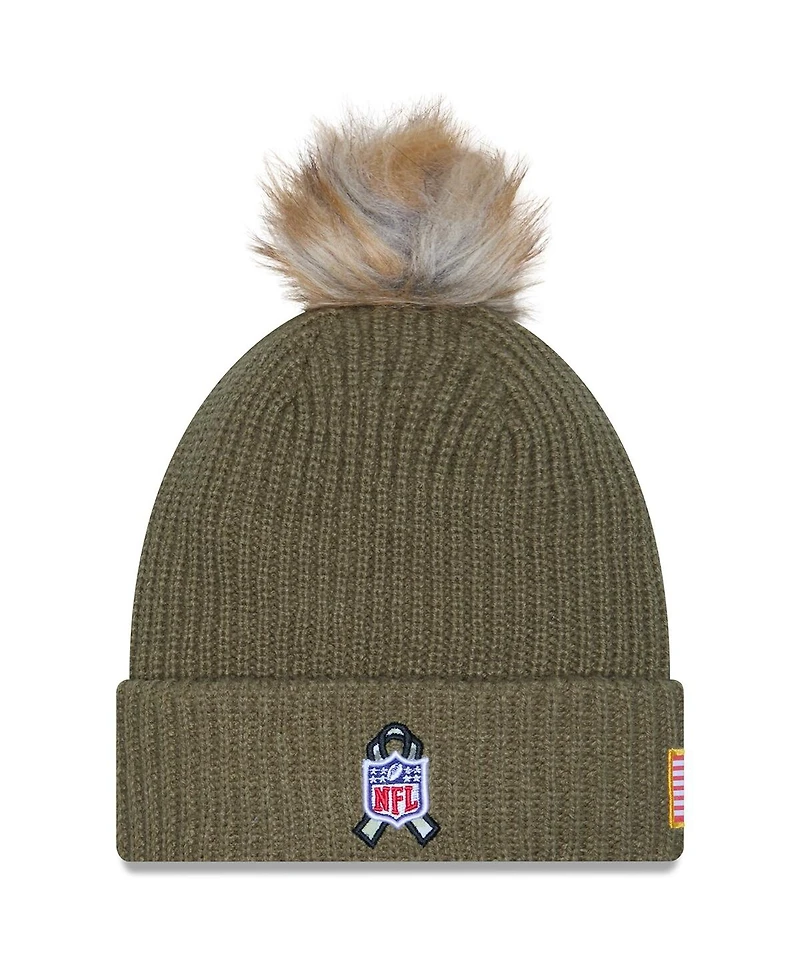 New Era Women's Dark Green Pittsburgh Steelers 2025 Salute to Service Cuffed Knit with Pom Hat