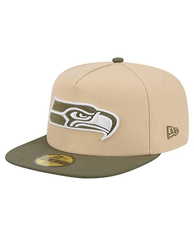 New Era Men's Beige/Olive Seattle Seahawks Color Pack A-Frame 59FIFTY Fitted Hat
