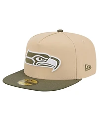 New Era Men's Beige/Olive Seattle Seahawks Color Pack A-Frame 59FIFTY Fitted Hat