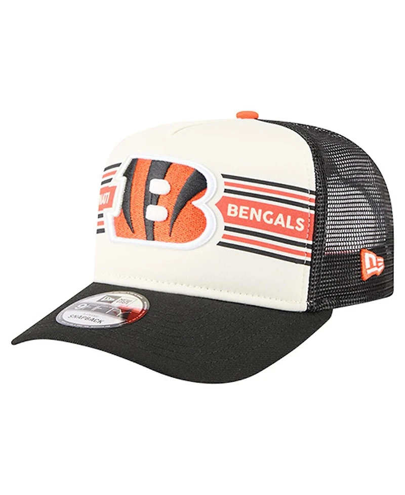 New Era Men's Cream/Black Cincinnati Bengals Banner A-Frame 9FIFTY Trucker Snapback Hat