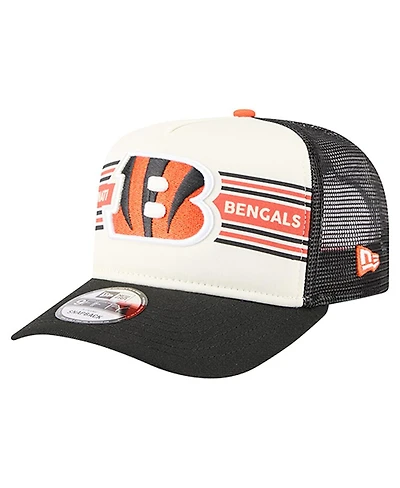 New Era Men's Cream/Black Cincinnati Bengals Banner A-Frame 9FIFTY Trucker Snapback Hat