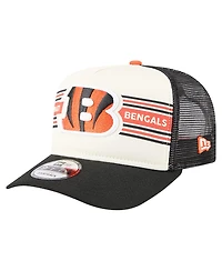 New Era Men's Cream/Black Cincinnati Bengals Banner A-Frame 9FIFTY Trucker Snapback Hat