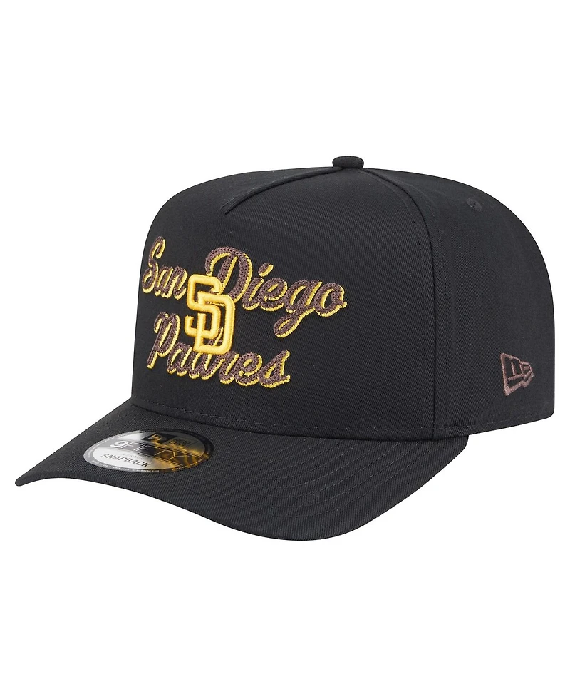 New Era Men's Black San Diego Padres Chainstitch 9FIFTY A-Frame Snapback Hat