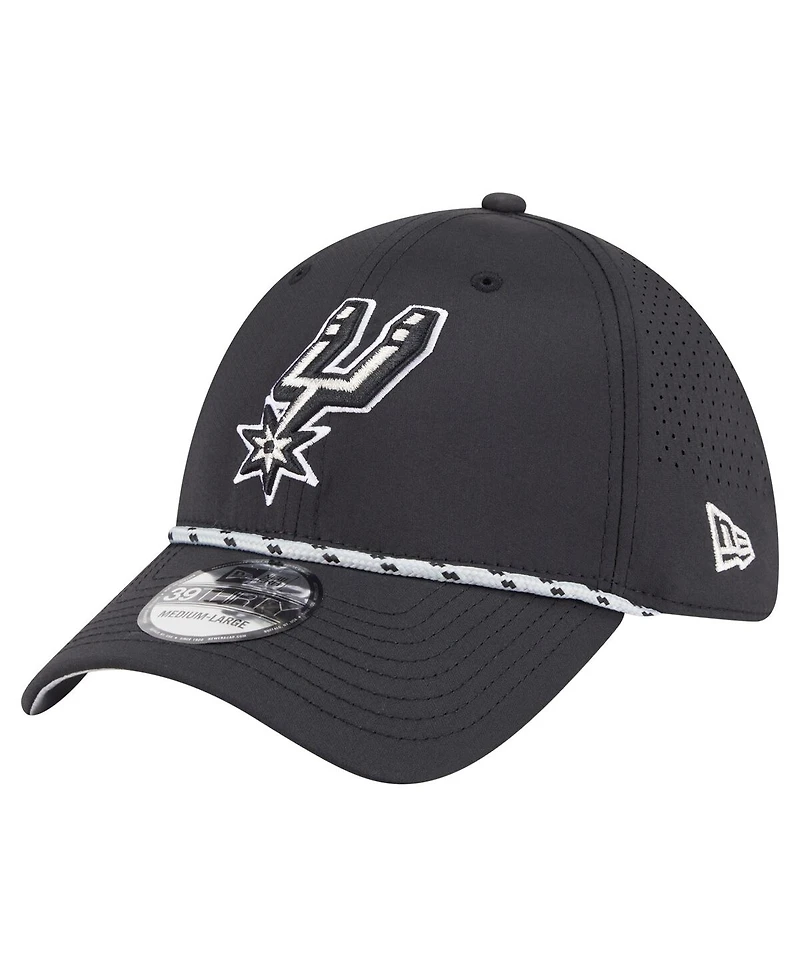 New Era Men's Black San Antonio Spurs Featherweight Poly Rope Flex 39Thirty Hat